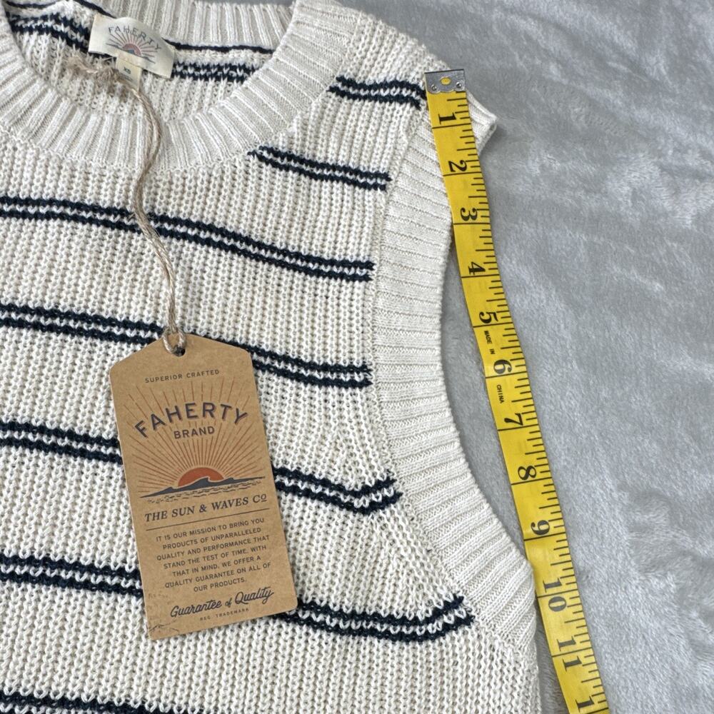 Faherty NEW Miramar Sweater Tank Women XS Cream Navy Stripe Linen Blend Nautical - Picture 5 of 8